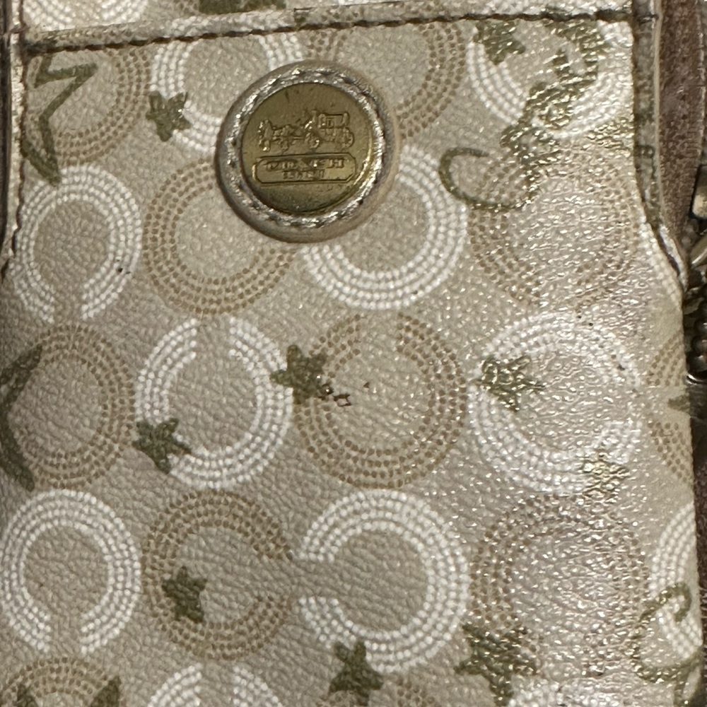 Coach Heritage Star Print Light Brown/Gold Double Handle Tote & Cardholer - Picture 10 of 14